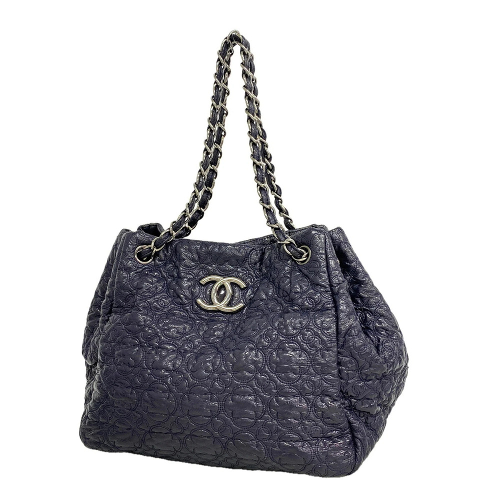 Chanel Shoulder Bag, Chain Strap, Leather, Navy, Women's, OP022257